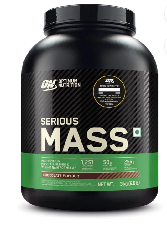 Optimum Nutrition (ON) Serious Mass High Protein Weight Gain Powder(Veg)- 3 kg (Chocolate) with 23+ Vitamins-Minerals, Glutamine & 3g Creatine.