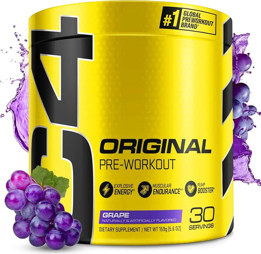 C4 Original Pre Workout Powder (GRAPE) Sugar Free Preworkout Energy for Men & Women 150mg Caffeine + Beta Alanine + Creatine - 30 Servings